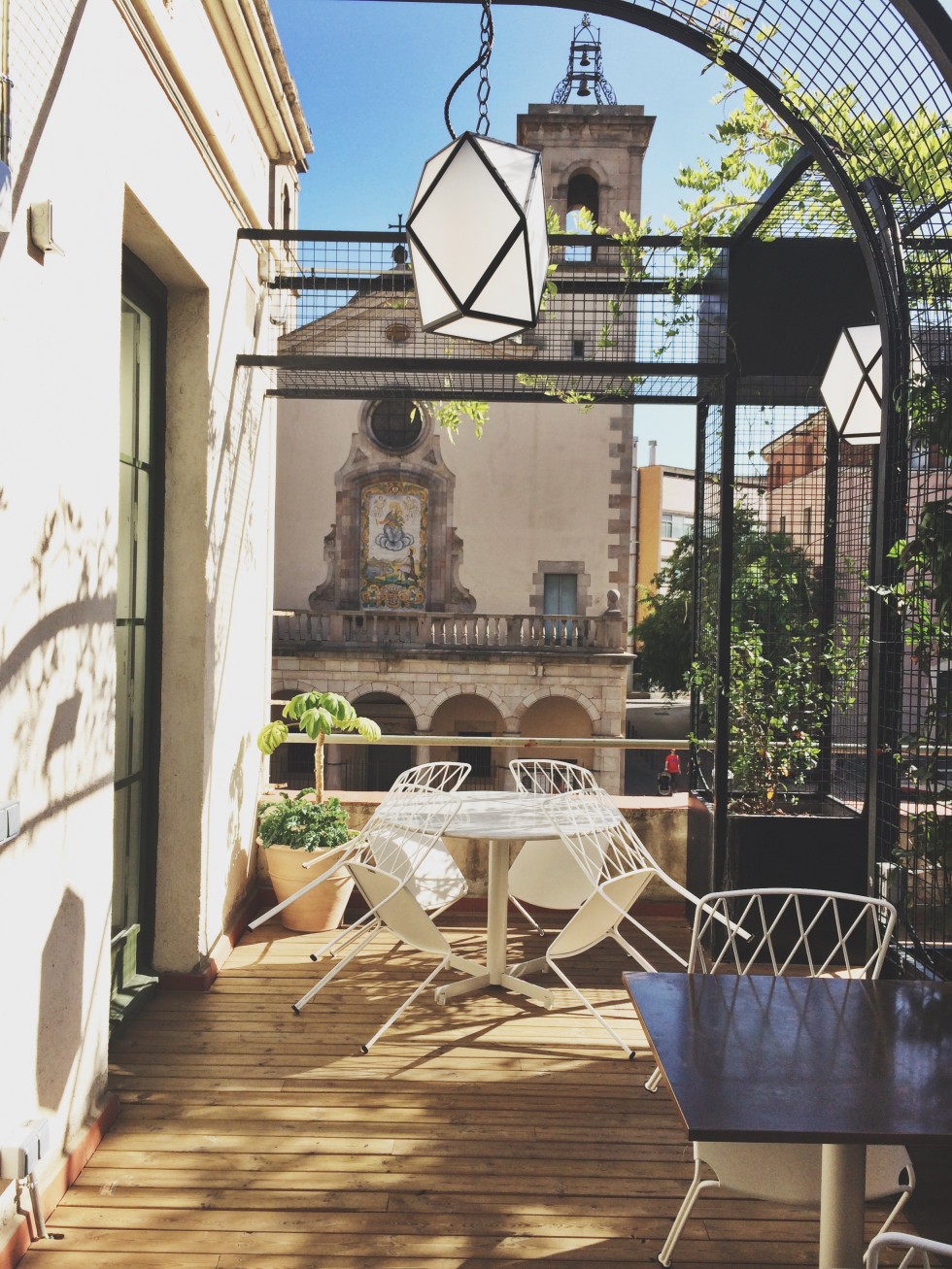 Cutest rooftop at Flax and Kale vegan restaurant in barcelona
