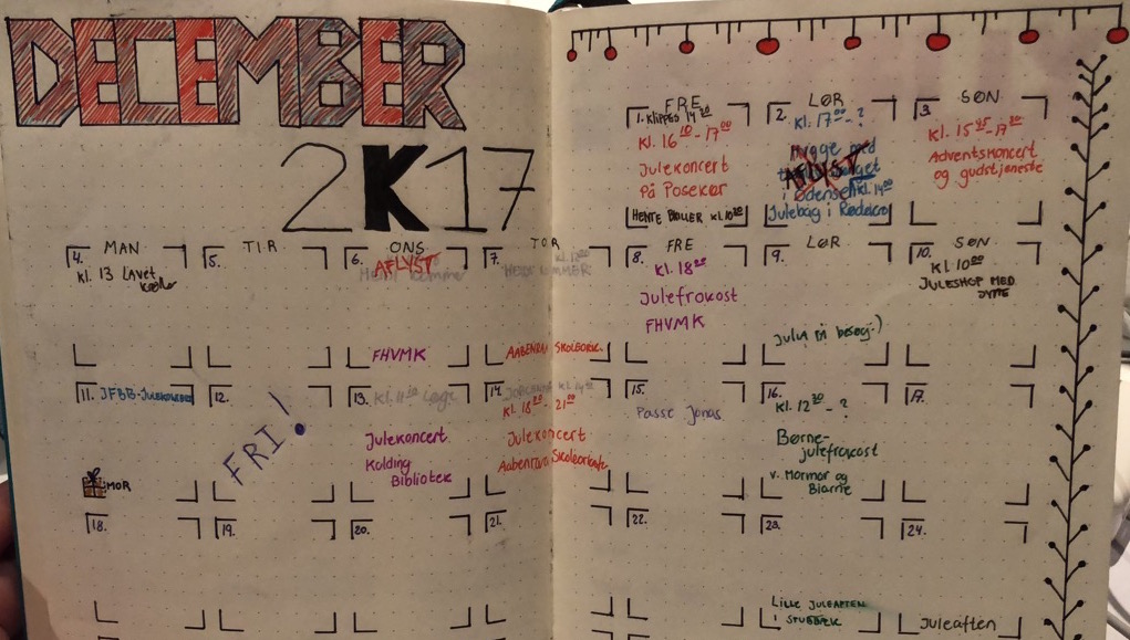 Hjemmelavet kalender i min bullet journal