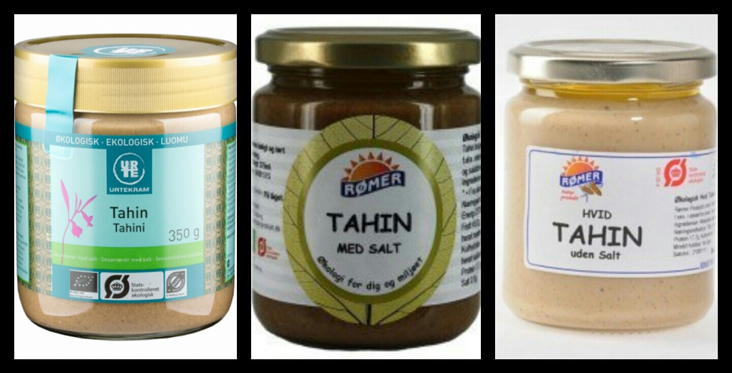 Tahin er en sesampasta. Der findes flere slags, og hvilken du bruger, afhænger helt af din personlige smag. Det kan købesi de fleste supermarkeder og hos de fleste grønthandlere.
