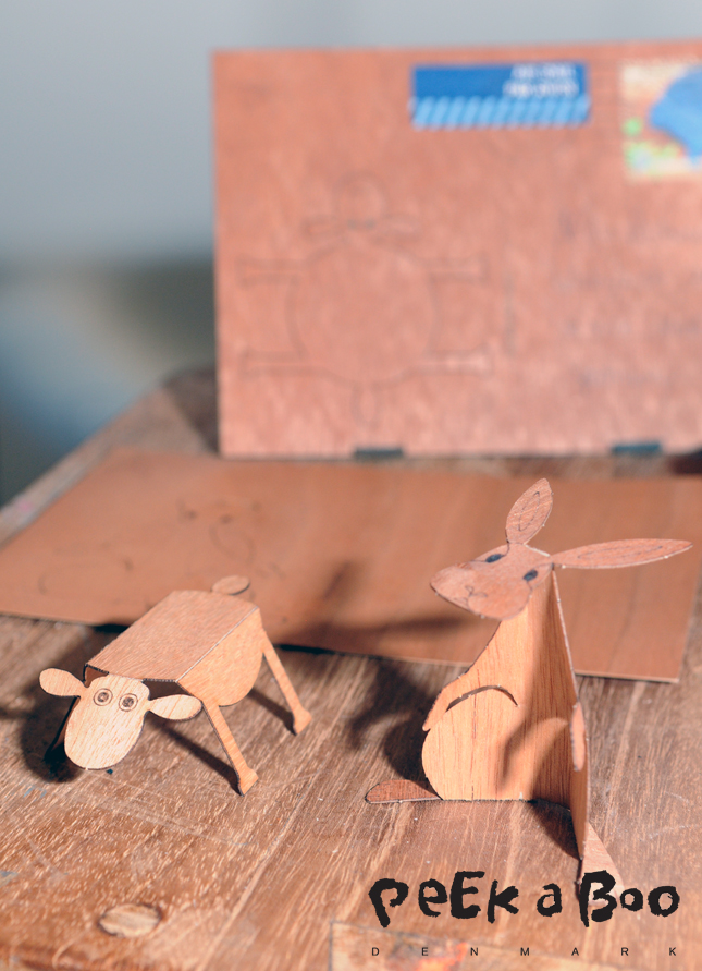 Card in wood veneer. You can pop out the animal and fold them to be 3D, very cute idea seen at PaperWorld 2015.