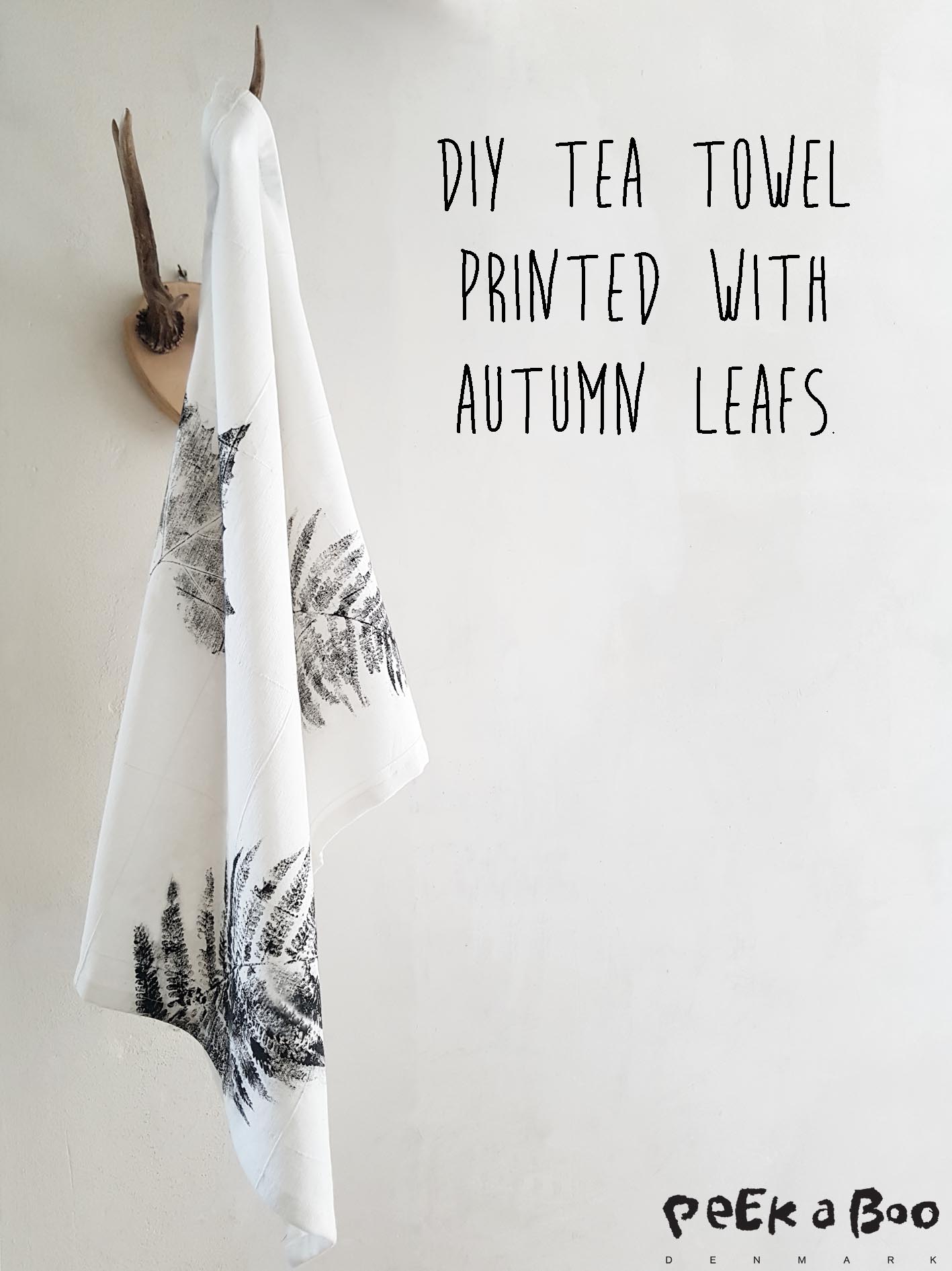 Tea towel with printed autumn leafs. Easy craft you can do with your kids.
