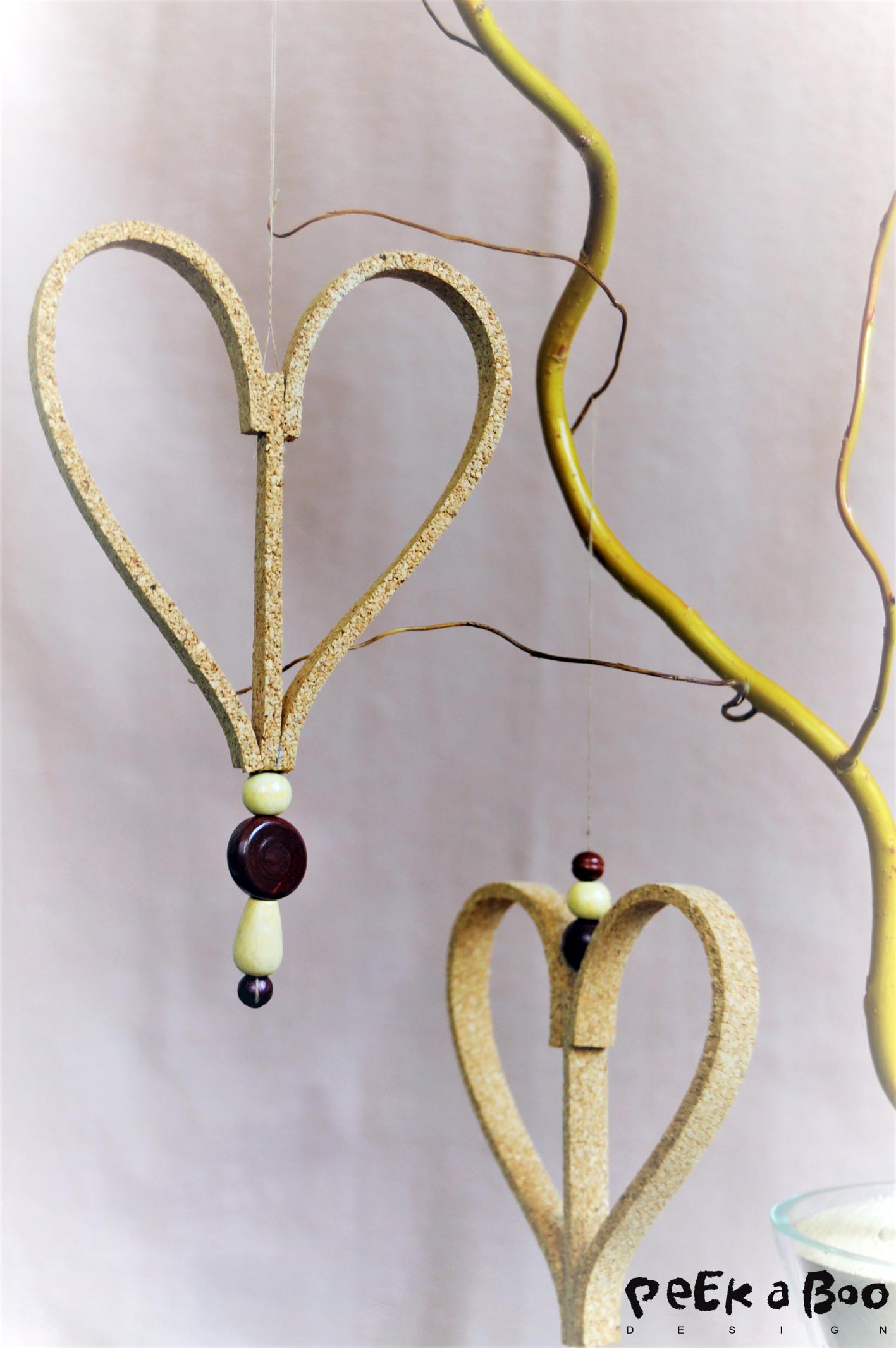 Heart ornaments in cork