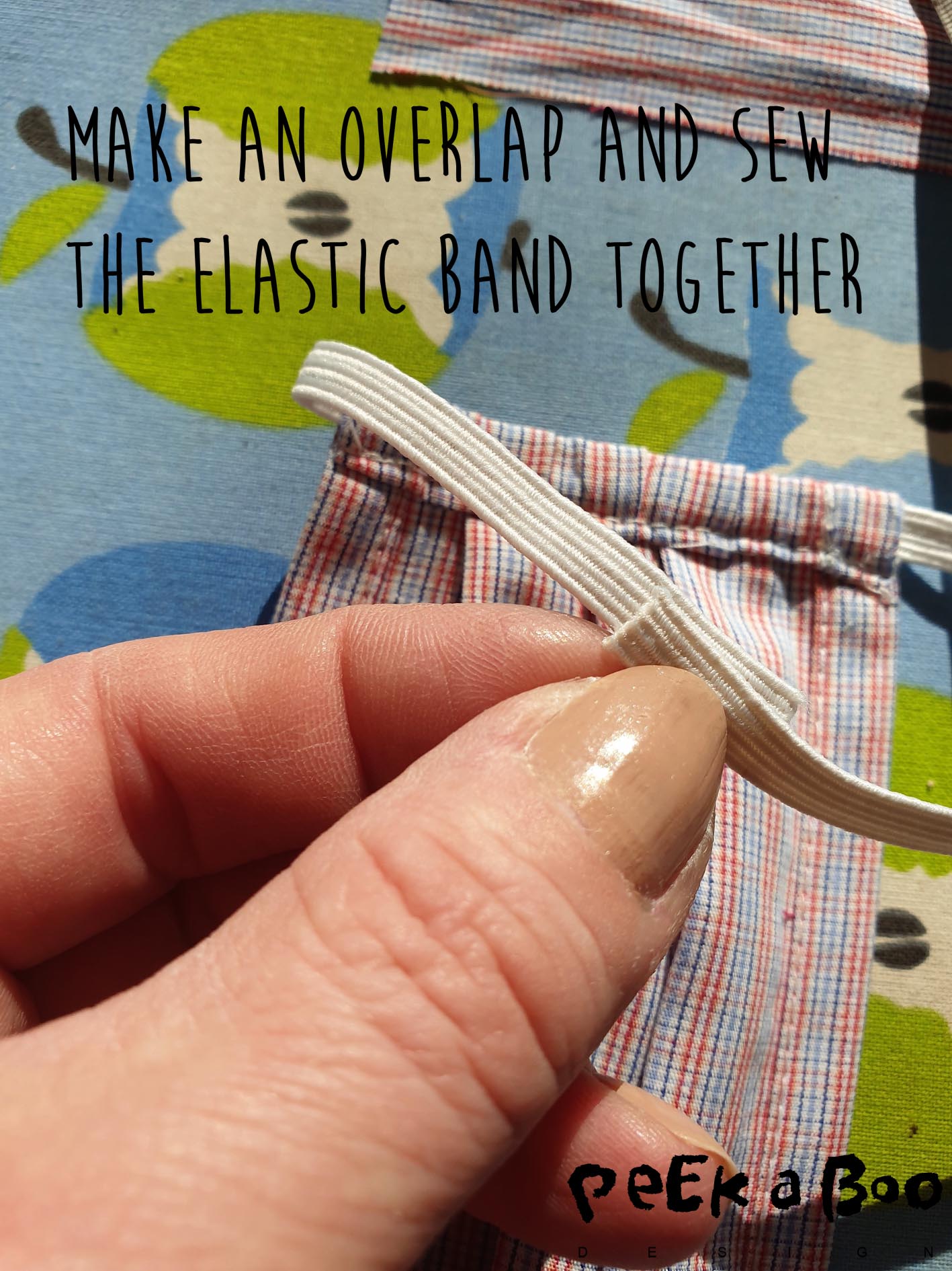 After you have run the elastic band through the tubelar egde, you have to sew it together to make it a loop.
