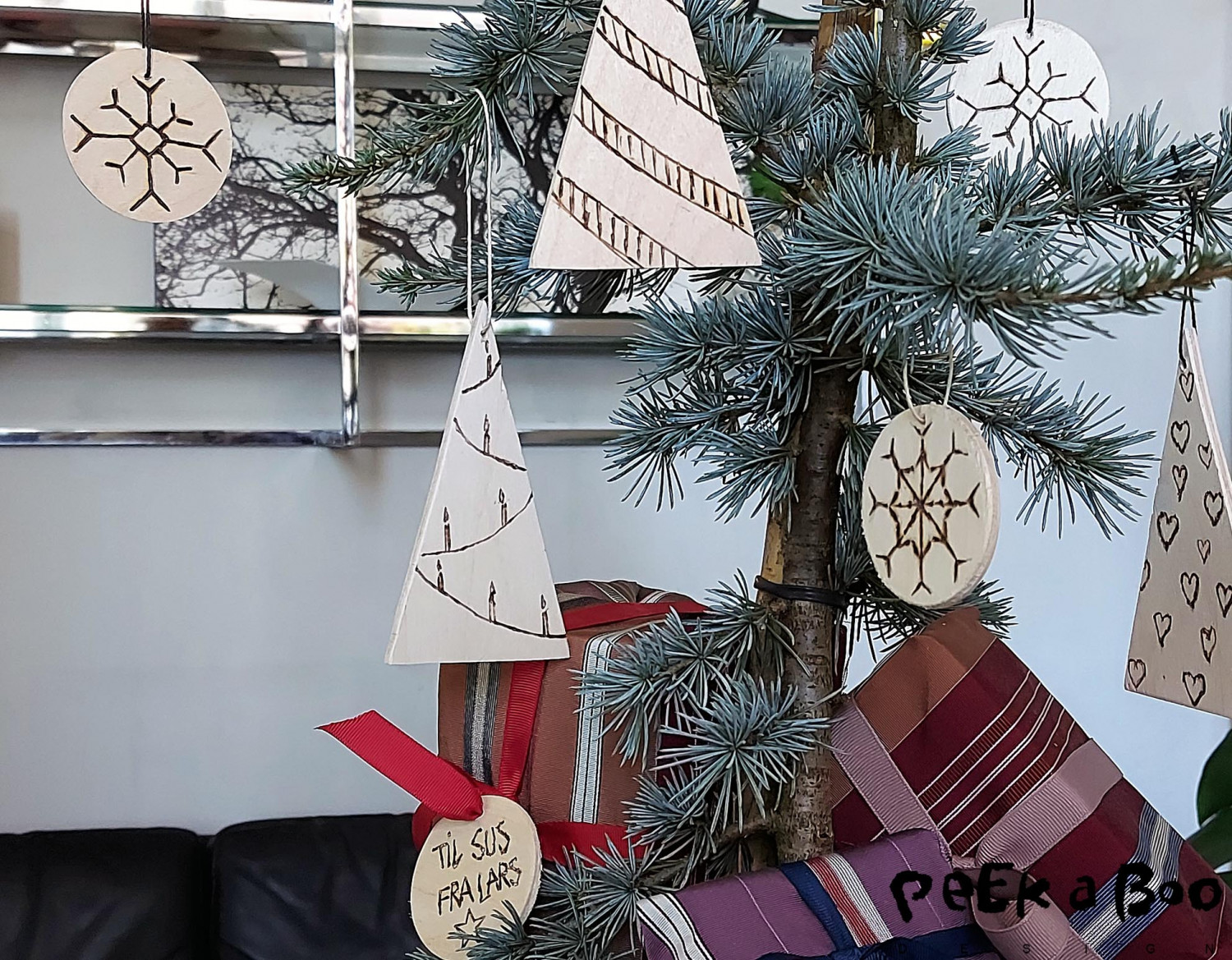 Nordic Christmas ornaments made by Peekaboo design with the Ryobi tools.