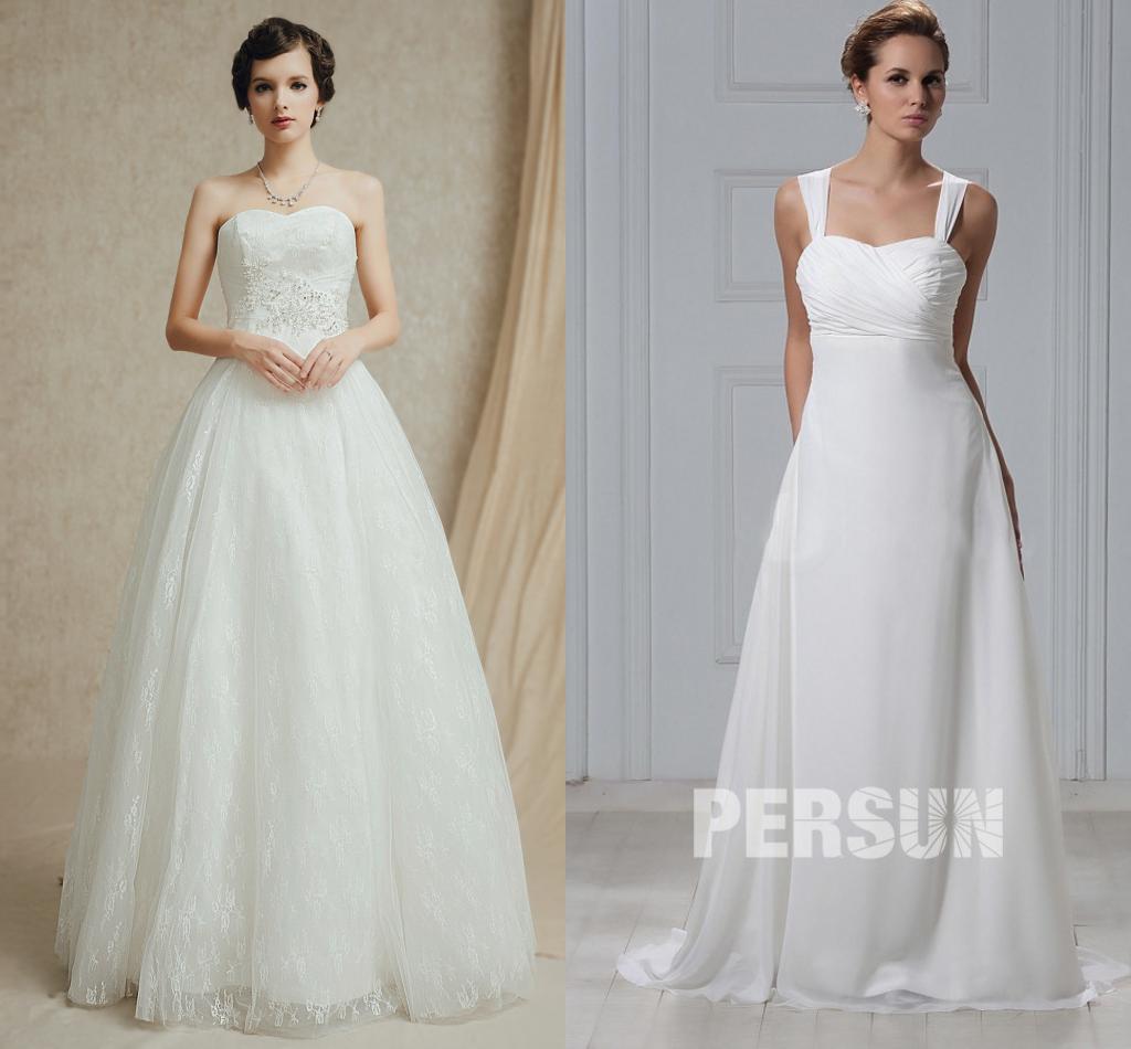 robe de mariée blanche forme trapèze ou fourreau