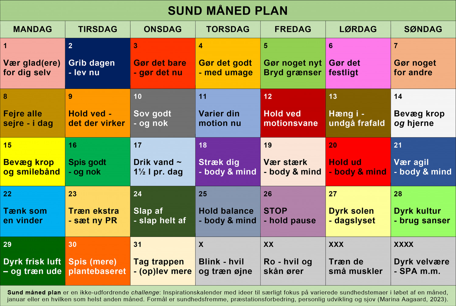 Sund måned challenge plan skema kalender Marina Aagaard blog fitness