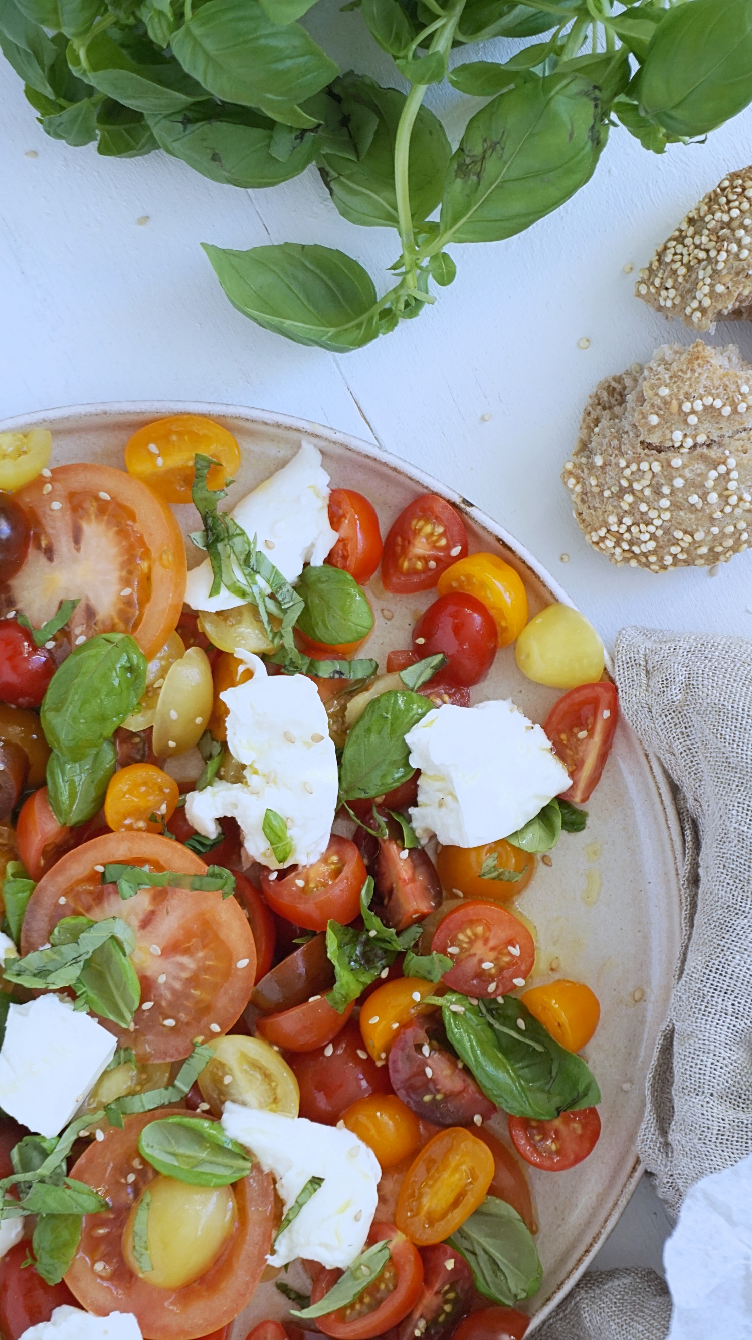 Ejeren Perth Blackborough rulletrappe Tomatsalat med mozzarella, sesam og basilikum | Salat/Grønt | camilladrabo