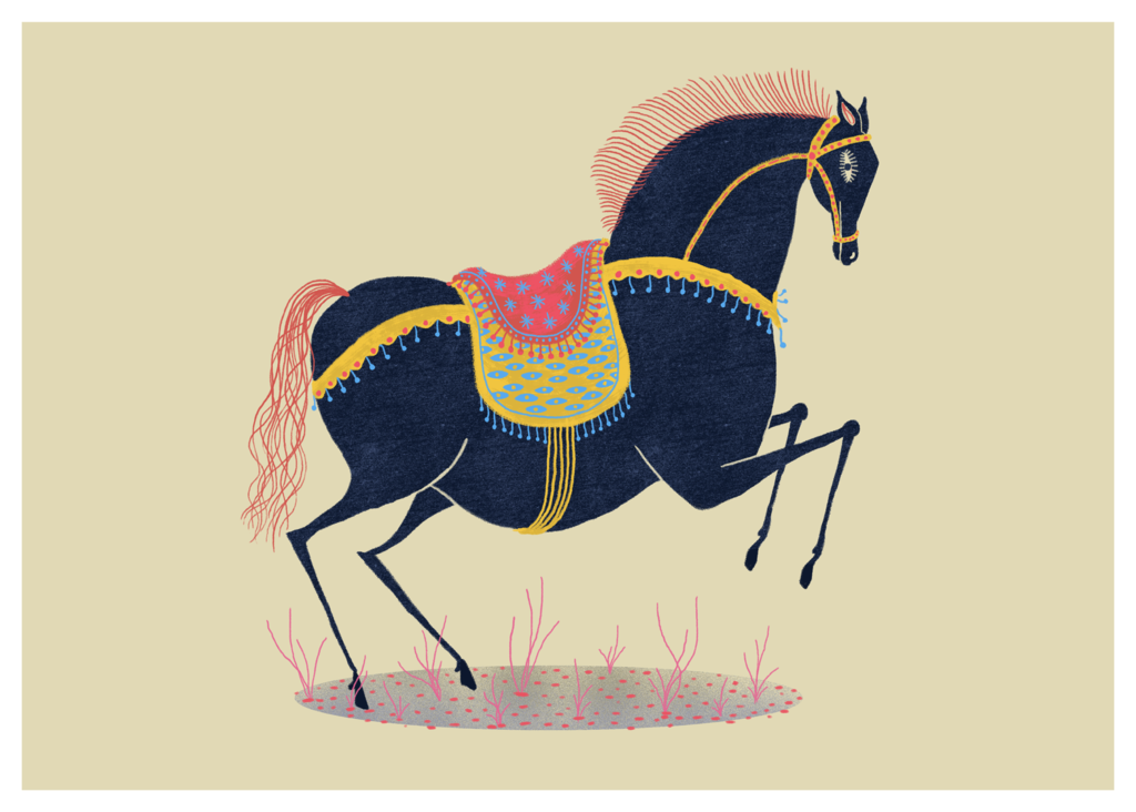 hest illustration plakat poster champagne pony club ameriaksnk kunstner Llew Mejia3