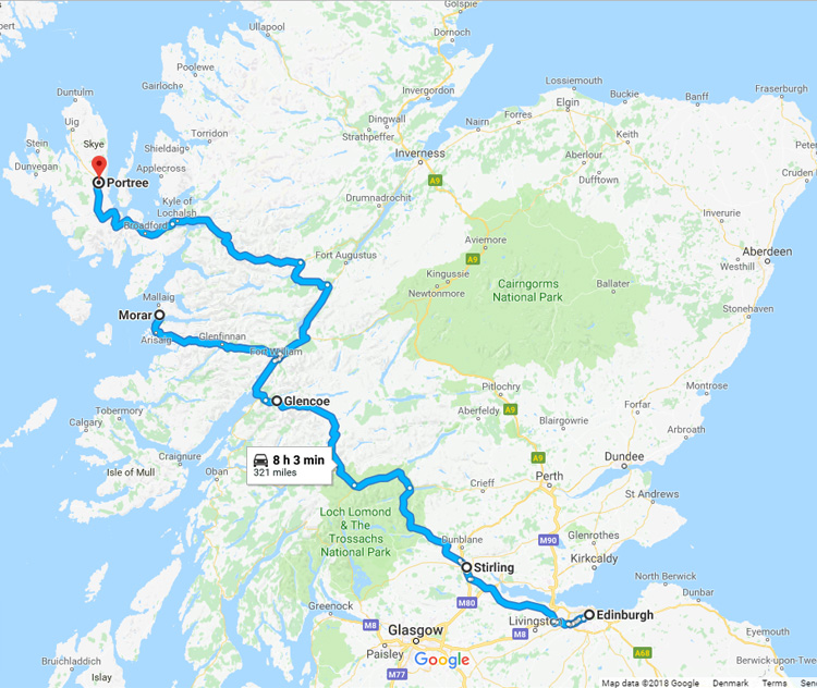 Skotland road trip rute