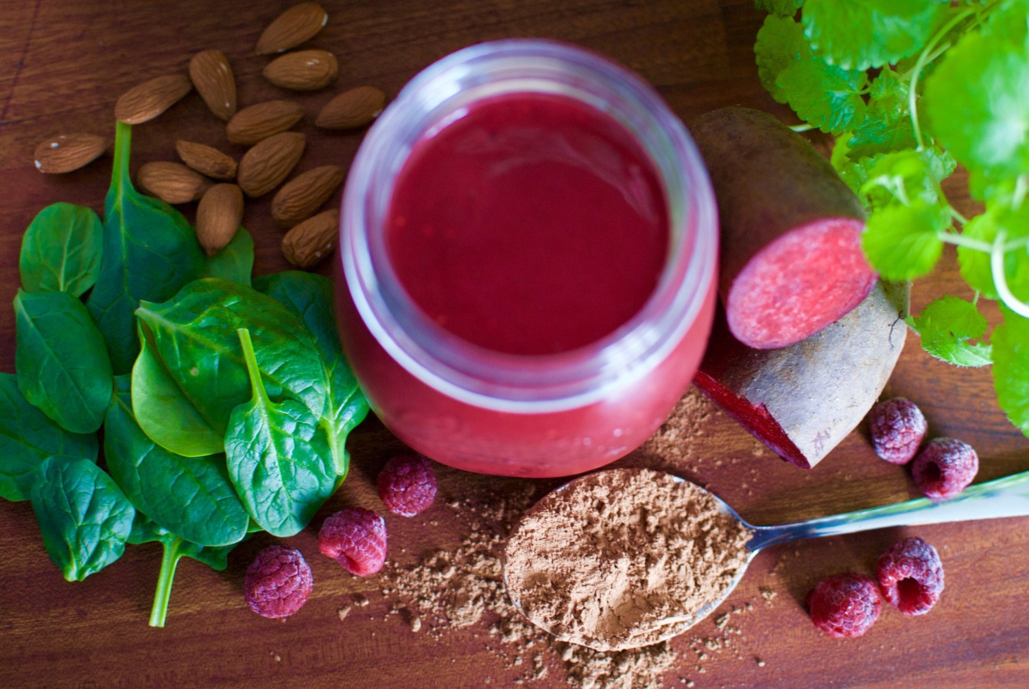 Beet and cacao dessert smoothie with hidden greens