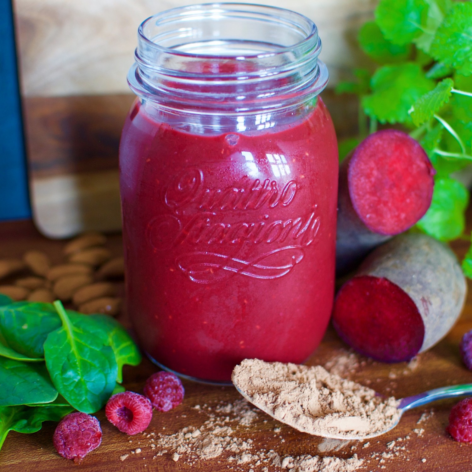 Beet and cacao dessert smoothie with hidden greens
