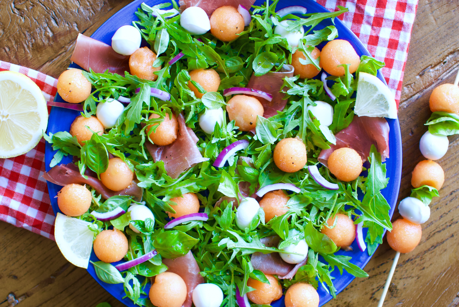 Summer salad with cantaloup melon and prosciutto