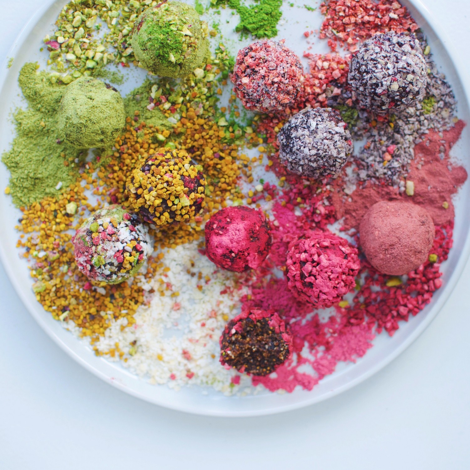 Rainbow bliss balls with dried figs and coconut - just 4 ingredients!