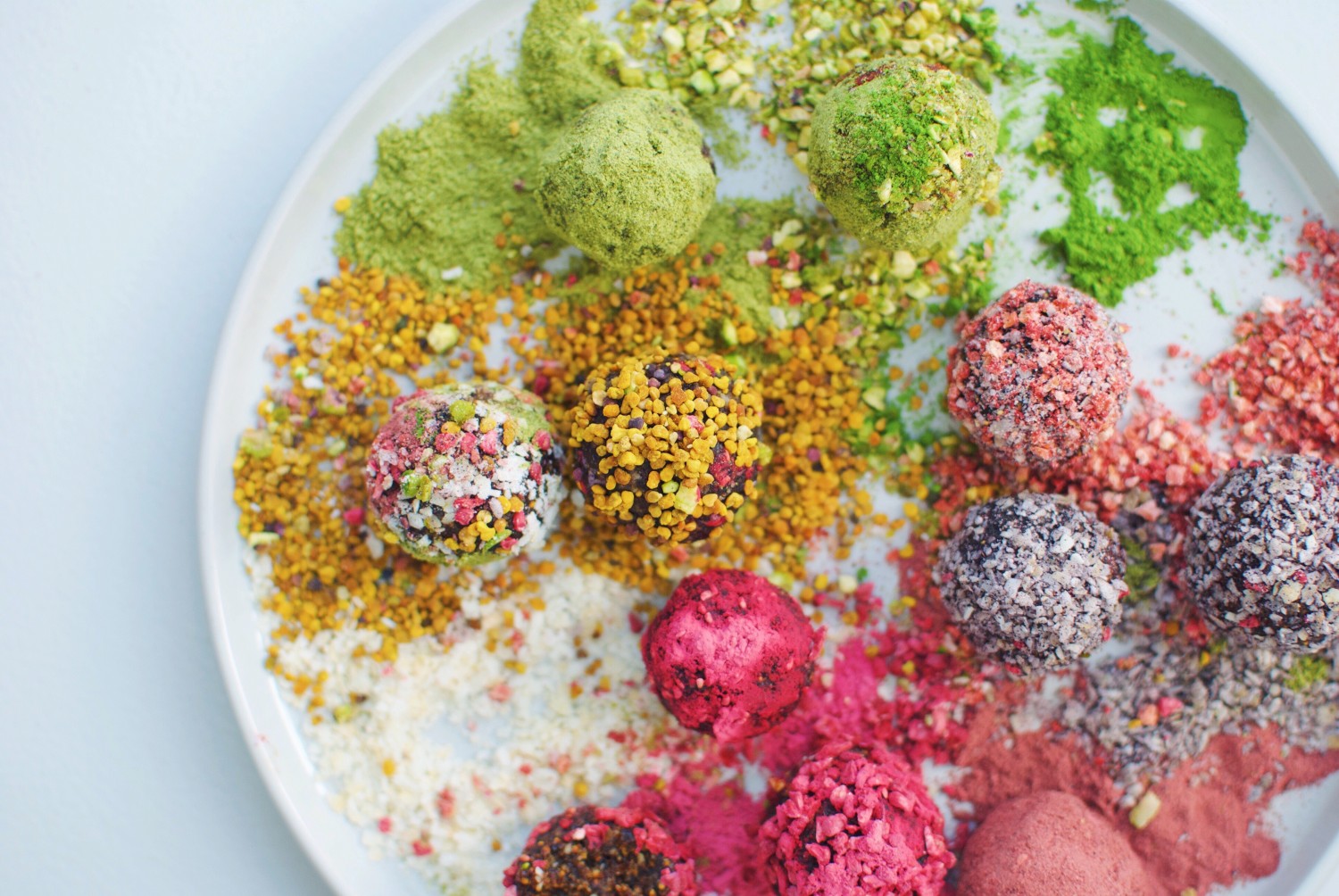 Rainbow bliss balls with dried figs and coconut - just 4 ingredients!