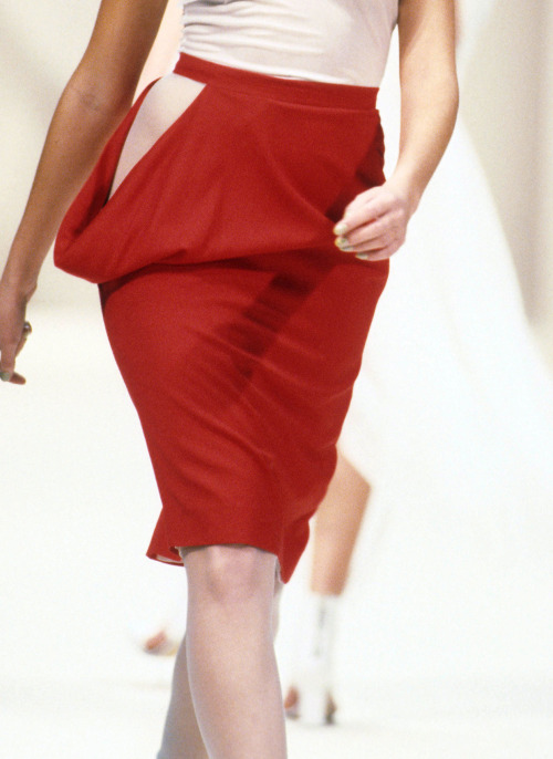 A model on the runway at Alexander McQueen's spring 1996 show.