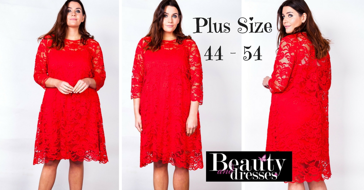 Køb røde blondekjoler i stor størrelse og plus size online HER.