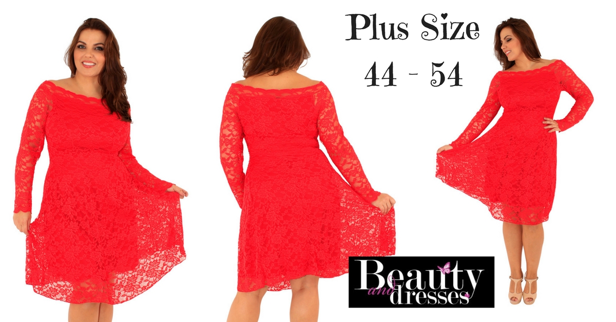 Smuk rød plus size blondekjoler i meget bløde materialer | Plus size kjoler