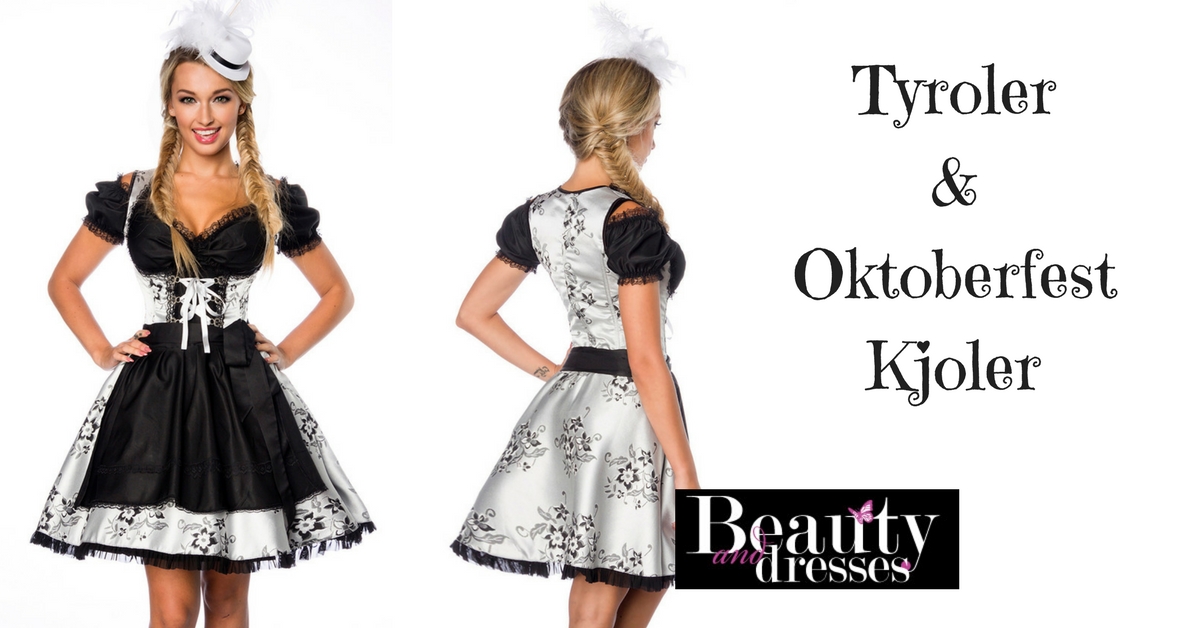 Smuk sort og sølv tyroler kjole og Oktoberfest kjole