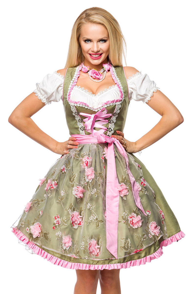 Oktoberfest kjole med chiffon forklæde i søde blomster